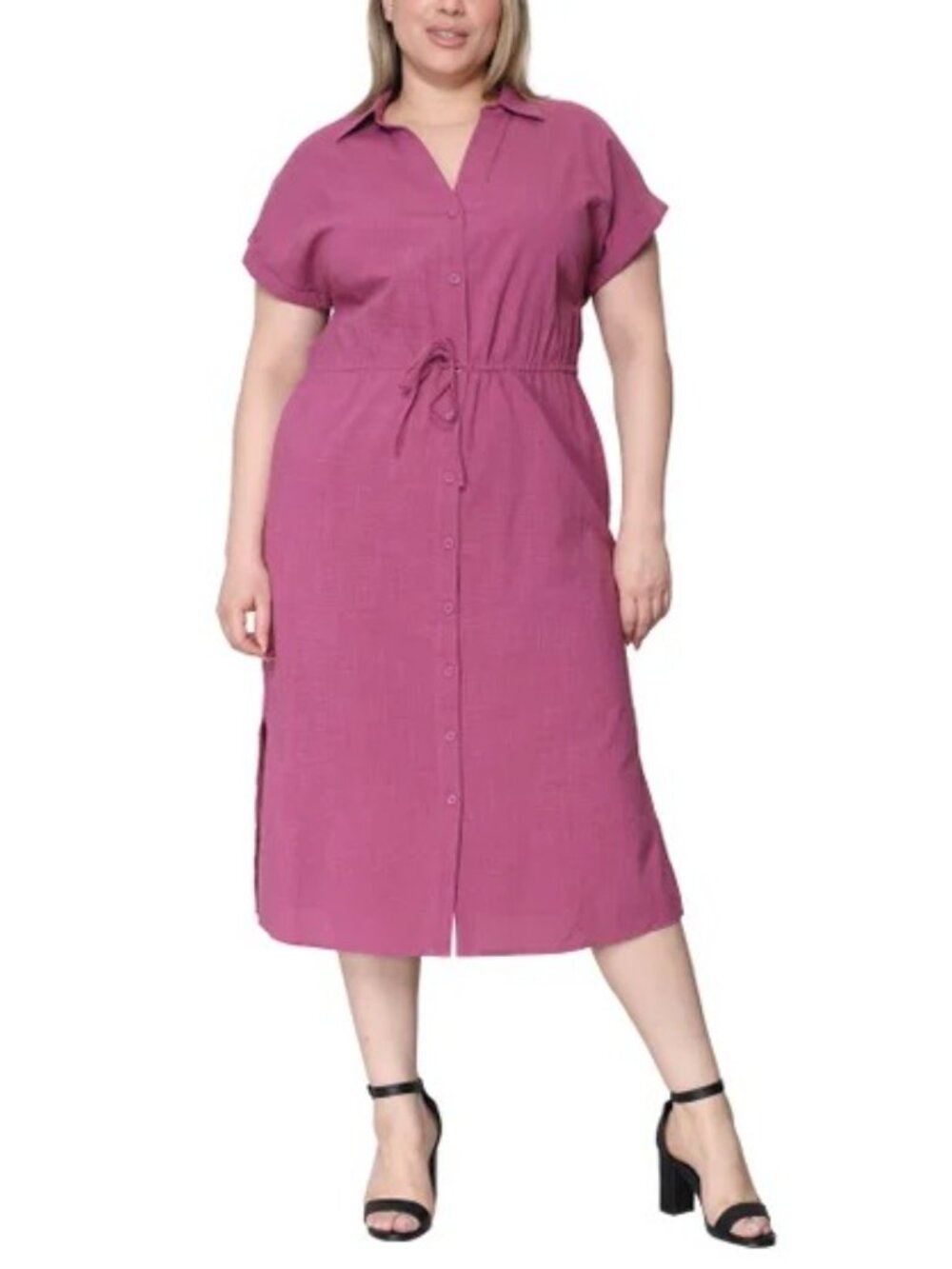 Women’s Button-Front Shirt Dress in Dusty Rose